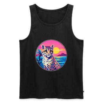 Ocelot Colorful Watercolor Cartoon Kawaii Animal - Men's Premium Organic Tank Top - black - Front - Michal (187cm)