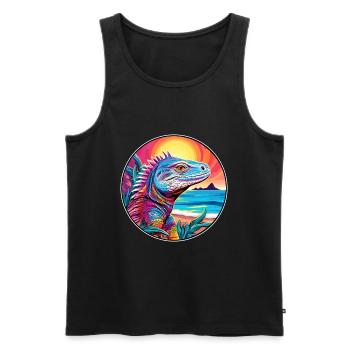 Iguana Colorful Watercolor Cartoon Kawaii Animal - Men's Premium Organic Tank Top - black - Front - AI Model Male 178 light (178cm)