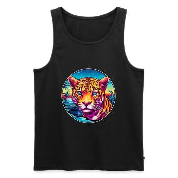 Jaguar Colorful Watercolor Cartoon Kawaii Animal - Men's Premium Organic Tank Top - black - Front - Michal (187cm)