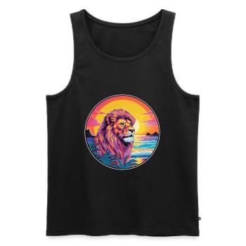 Lion coloré aquarelle dessin animé Kawaii Animal - Débardeur bio Premium Homme - noir - Devant - Michal (187cm)