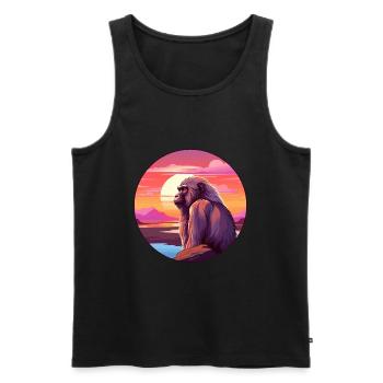 Babouin Aquarelle Colorée Dessin Animé Kawaii Animal - Débardeur bio Premium Homme - noir - Devant - AI Model Male 178 light (178cm)