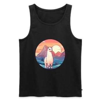 Alpaga Aquarelle Colorée Dessin Animé Kawaii Animal - Débardeur bio Premium Homme - noir - Devant - Michal (187cm)