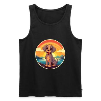 Chien Aquarelle Colorée Dessin Animé Kawaii Animal - Débardeur bio Premium Homme - noir - Devant - Michal (187cm)