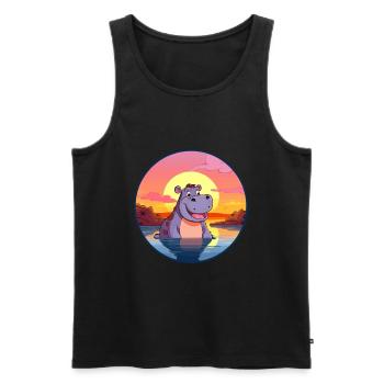 Nilpferd bunte Aquarell-Karikatur Kawaii-Tier - Männer Premium Bio Tank Top - Schwarz - Vorne - AI Model Male 178 light (178cm)