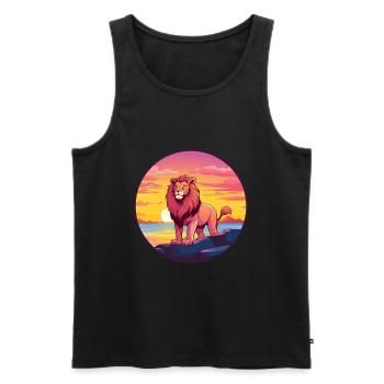 Lion Aquarelle Colorée Dessin Animé Kawaii Animal - Débardeur bio Premium Homme - noir - Devant - Michal (187cm)