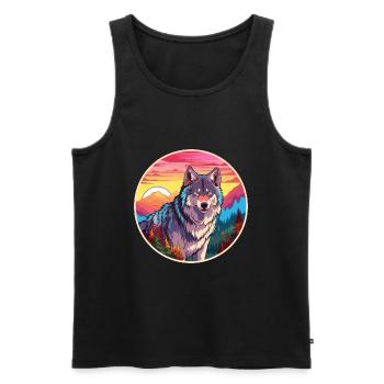 Wolf Colorful Watercolor Cartoon Kawaii Animal - Men's Premium Organic Tank Top - black - Front - AI Model Male 178 light (178cm)