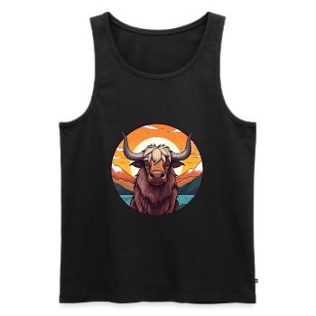 Yak Aquarelle Colorée Dessin Animé Kawaii Animal - Débardeur bio Premium Homme - noir - Devant - Michal (187cm)