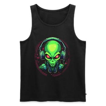 Alien with headphones Extraterrestrial DJ Music - Men's Premium Organic Tank Top - black - Front - AI Model Male 178 light (178cm)