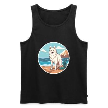 Arktischer Wolf Aquarell Cartoon Kawaii Clipart Haustier - Männer Premium Bio Tank Top - Schwarz - Vorne - AI Model Male 178 light (178cm)