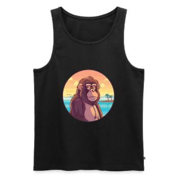 Babouin aquarelle dessin animé Kawaii Clipart Animal - Débardeur bio Premium Homme - noir - Devant - AI Model Male 178 light (178cm)