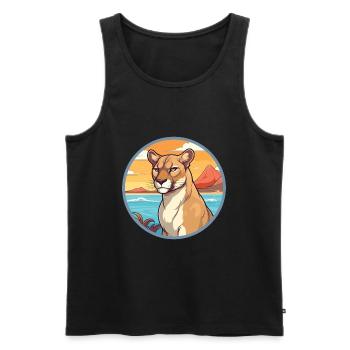Cougar aquarelle dessin animé Kawaii Clipart Animal - Débardeur bio Premium Homme - noir - Devant - AI Model Male 178 light (178cm)