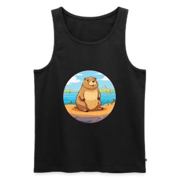 Beaver Watercolor Cartoon Kawaii Clipart Animal - Men's Premium Organic Tank Top - black - Front - Michal (187cm)