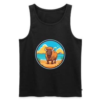 Buffalo Watercolor Cartoon Kawaii Clipart Animal - Men's Premium Organic Tank Top - black - Front - Michal (187cm)