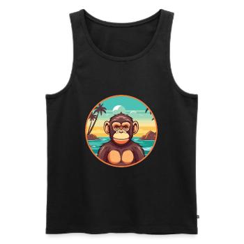 Chimpanzé aquarelle dessin animé Kawaii Clipart animal de compagnie - Débardeur bio Premium Homme - noir - Devant - Michal (187cm)