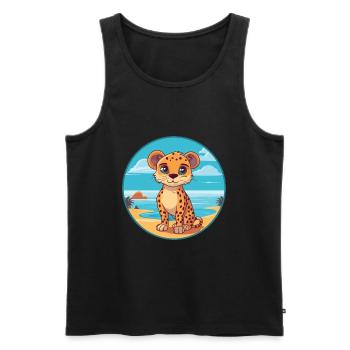 Cheetah Watercolor Cartoon Kawaii Clipart Animal - Men's Premium Organic Tank Top - black - Front - Michal (187cm)