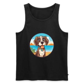 Chien aquarelle dessin animé Kawaii Clipart Animal - Débardeur bio Premium Homme - noir - Devant - Michal (187cm)