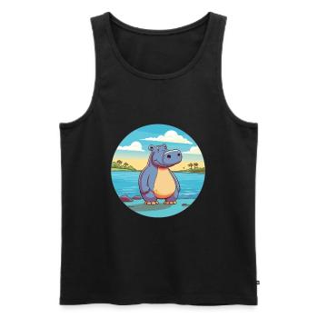 Nilpferd Aquarell Cartoon Kawaii Clipart Tier - Männer Premium Bio Tank Top - Schwarz - Vorne - Michal (187cm)