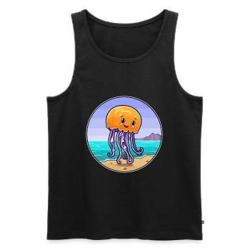 Méduse aquarelle dessin animé Kawaii Clipart Animal - Débardeur bio Premium Homme - noir - Devant - AI Model Male 178 light (178cm)