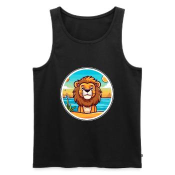 Lion aquarelle dessin animé Kawaii Clipart Animal - Débardeur bio Premium Homme - noir - Devant - Michal (187cm)