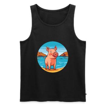 Pig Watercolor Cartoon Kawaii Clipart Animal - Men's Premium Organic Tank Top - black - Front - Michal (187cm)