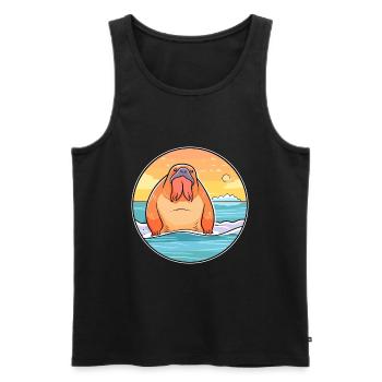 Walrus Aquarelle Dessin animé Kawaii Clipart Animal - Débardeur bio Premium Homme - noir - Devant - Michal (187cm)