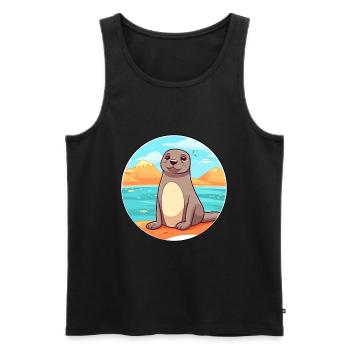 Siegel Aquarell Cartoon Kawaii Clipart Tier - Männer Premium Bio Tank Top - Schwarz - Vorne - Michal (187cm)