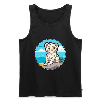 Léopard des neiges aquarelle dessin animé Kawaii Clipart animal de compagnie - Débardeur bio Premium Homme - noir - Devant - AI Model Male 178 light (178cm)