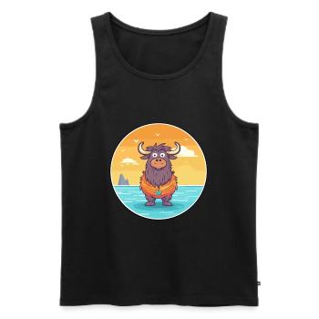 Yak aquarelle dessin animé Kawaii Clipart Animal - Débardeur bio Premium Homme - noir - Devant - Michal (187cm)