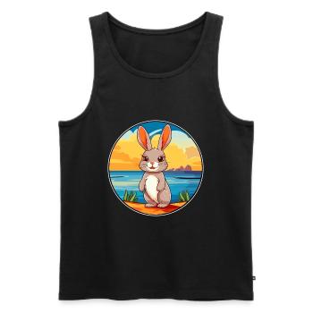 Lapin aquarelle dessin animé Kawaii Clipart Animal - Débardeur bio Premium Homme - noir - Devant - Michal (187cm)