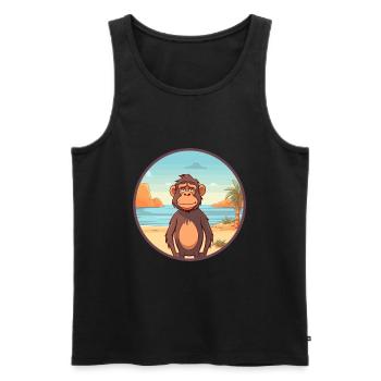 Babouin aquarelle dessin animé Kawaii Clipart Animal - Débardeur bio Premium Homme - noir - Devant - AI Model Male 178 light (178cm)