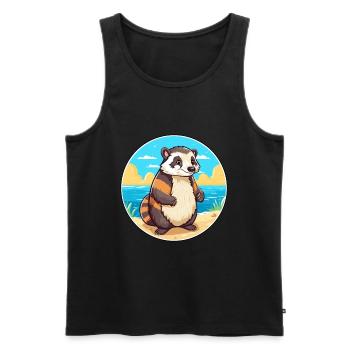 Blaireau Aquarelle Dessin Animé Kawaii Clipart Animal - Débardeur bio Premium Homme - noir - Devant - AI Model Male 178 light (178cm)