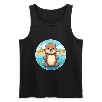 Beaver Watercolor Cartoon Kawaii Clipart Animal - Men's Premium Organic Tank Top - black - Front - Michal (187cm)