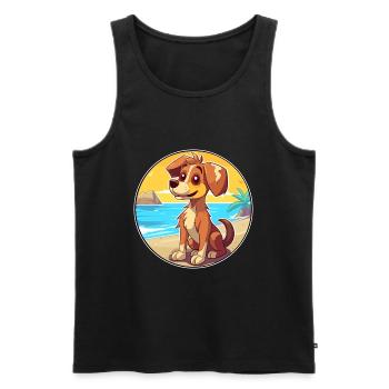 Chien aquarelle dessin animé Kawaii Clipart Animal - Débardeur bio Premium Homme - noir - Devant - Michal (187cm)