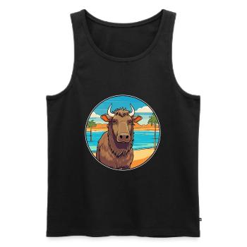 Buffalo Watercolor Cartoon Kawaii Clipart Animal - Men's Premium Organic Tank Top - black - Front - Michal (187cm)