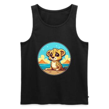 Cheetah Watercolor Cartoon Kawaii Clipart Animal - Men's Premium Organic Tank Top - black - Front - Michal (187cm)