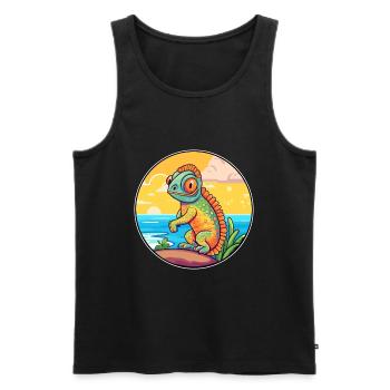 Chameleon Watercolor Cartoon Kawaii Clipart Animal - Men's Premium Organic Tank Top - black - Front - Michal (187cm)
