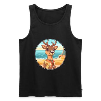 Hirsch Aquarell Karikatur Kawaii Clipart Tier - Männer Premium Bio Tank Top - Schwarz - Vorne - Michal (187cm)