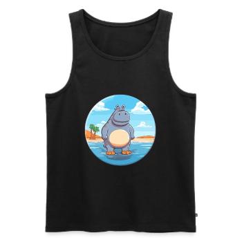 Hippo Watercolor Cartoon Kawaii Clipart Animal - Men's Premium Organic Tank Top - black - Front - Michal (187cm)