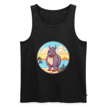 Rhino Watercolor Cartoon Kawaii Clipart Animal - Men's Premium Organic Tank Top - black - Front - AI Model Male 178 light (178cm)
