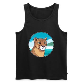 Cougar aquarelle dessin animé Kawaii Clipart Animal - Débardeur bio Premium Homme - noir - Devant - AI Model Male 178 light (178cm)