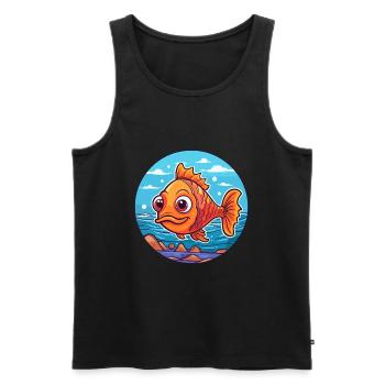 Poisson Aquarelle Dessin Animé Kawaii Clipart Animal - Débardeur bio Premium Homme - noir - Devant - AI Model Male 178 light (178cm)
