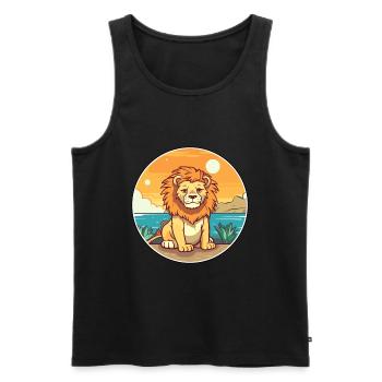 Lion aquarelle dessin animé Kawaii Clipart Animal - Débardeur bio Premium Homme - noir - Devant - Michal (187cm)