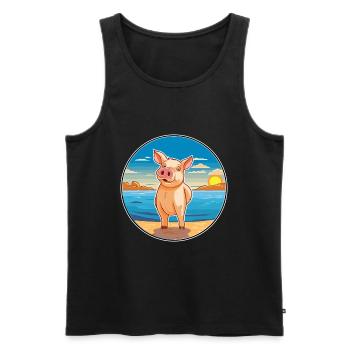 Pig Watercolor Cartoon Kawaii Clipart Animal - Men's Premium Organic Tank Top - black - Front - Michal (187cm)