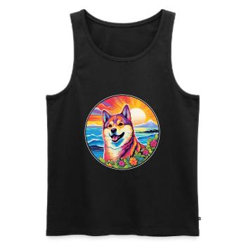 Akita Hunderasse bunte Karikatur Aquarell - Männer Premium Bio Tank Top - Schwarz - Vorne - Michal (187cm)