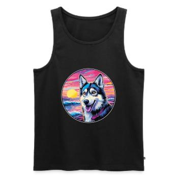 Alaskan Husky Dog Breed Colorful Cartoon Watercolo - Men's Premium Organic Tank Top - black - Front - AI Model Male 178 light (178cm)