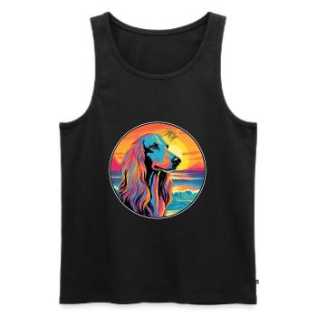 Afghan Hound chien race coloré dessin animé aquarelle - Débardeur bio Premium Homme - noir - Devant - Michal (187cm)