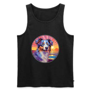 Berger Australien Chien Race Coloré Cartoon Wat - Débardeur bio Premium Homme - noir - Devant - Michal (187cm)