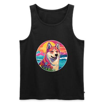 Akita Inu Hunderasse Bunte Karikatur Aquarell - Männer Premium Bio Tank Top - Schwarz - Vorne - Michal (187cm)
