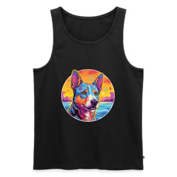 Race de chien de bétail australien Coloré Cartoon Eau - Débardeur bio Premium Homme - noir - Devant - Michal (187cm)