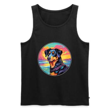 Beauceron chien race coloré dessin animé aquarelle - Débardeur bio Premium Homme - noir - Devant - Michal (187cm)
